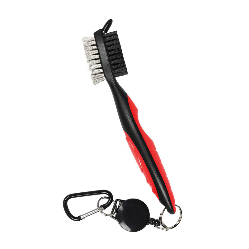 Golf Club Brush and Club Groove Cleaner, Nylon & Steel Brush Golf Clean tool with Retractable Zip-line, Aluminum Carabiner-Lightweight/Ergonomic Design/Easily Attaches to Golf Club Bag - Golf Gift