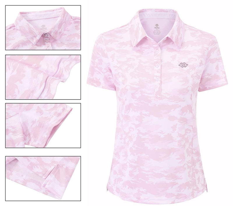 MoFiz Women's Polo Shirt Short Sleeve Golf Tennis Top UPF 50+ Quick Dry Sports Fitness Running Polo T-Shirt Camo Pink Size M - Golf Gift