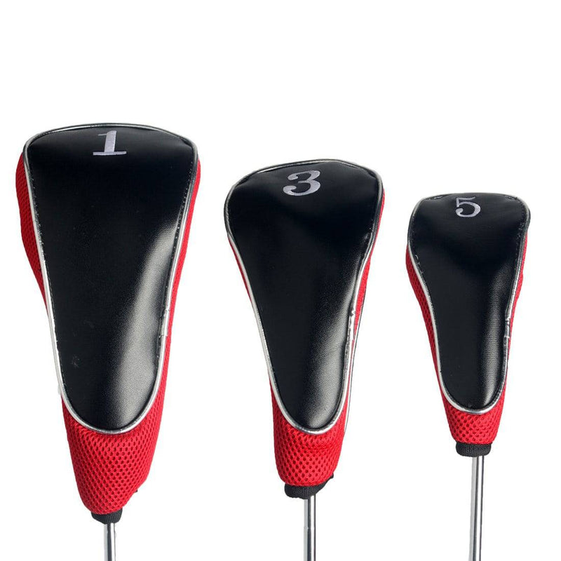 Andux Golf 460cc Driver Fairway Wood Club Head Covers with Zipper Closure Set of 3 Red - Golf Gift