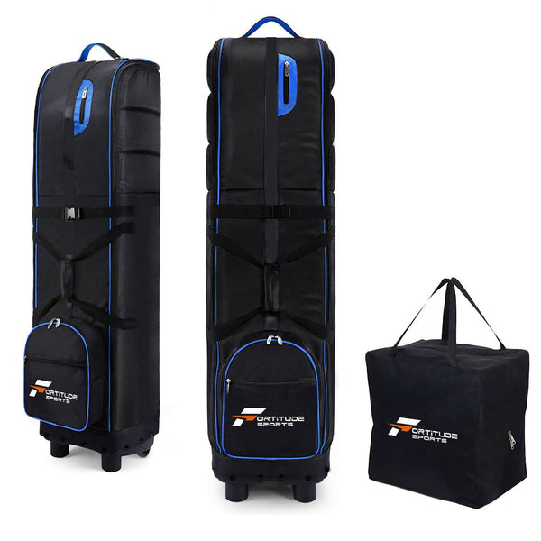 Fortitude Sports Premium Golf Bag Travel Case | Golf Travel Bags Flight With Wheels | Waterproof Padded Golf Club Travel Bag Cover With Carry Case (Black/Blue) - Golf Gift