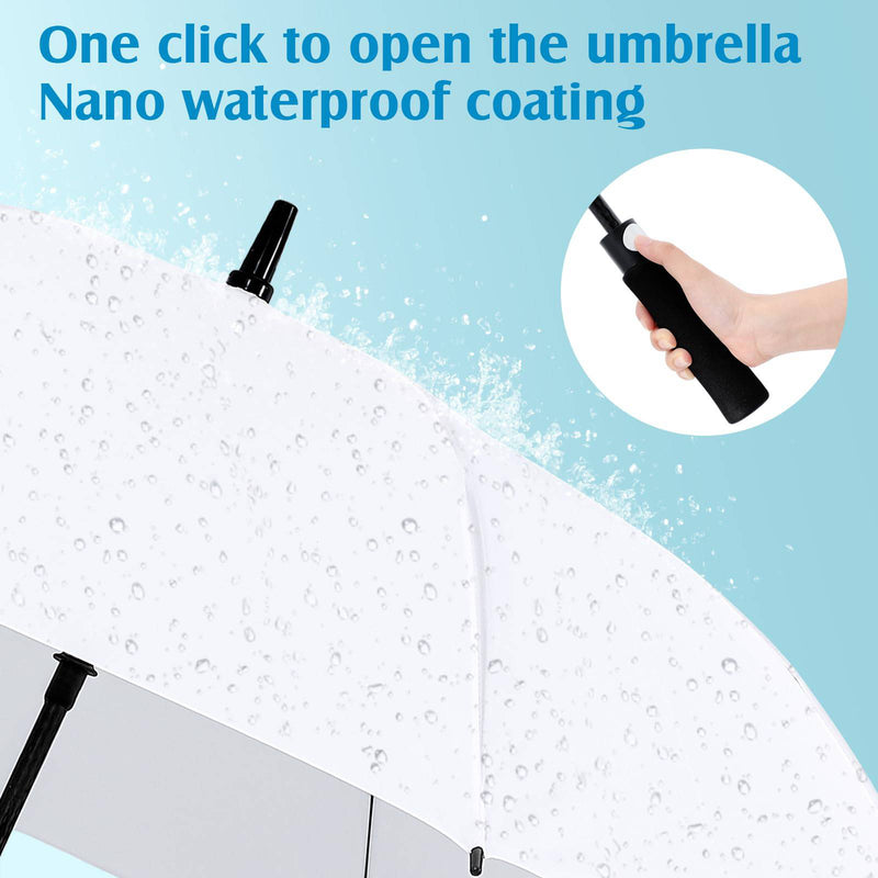 Weewooday 2 Pcs Large White Golf Wedding Umbrella 47.2 Inch Automatic Travel Umbrellas Windproof Plastic Handle Umbrella Wedding Brolly Photographer Parasol for Wedding Bride Bridegroom Party - Golf Gift