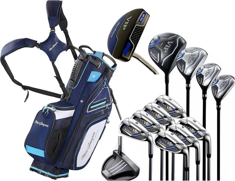 MacGregor VIP Mens 12 Piece Steel Shafted Irons Complete Golf Set & Hybrid Stand/Cart Golf Bag. - Golf Gift