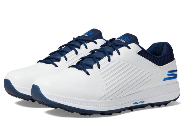 Skechers Mens Shoe-GO Golf Elite 5 GF Sneaker, White Synthetic/Navy Trim, 10 UK - Golf Gift