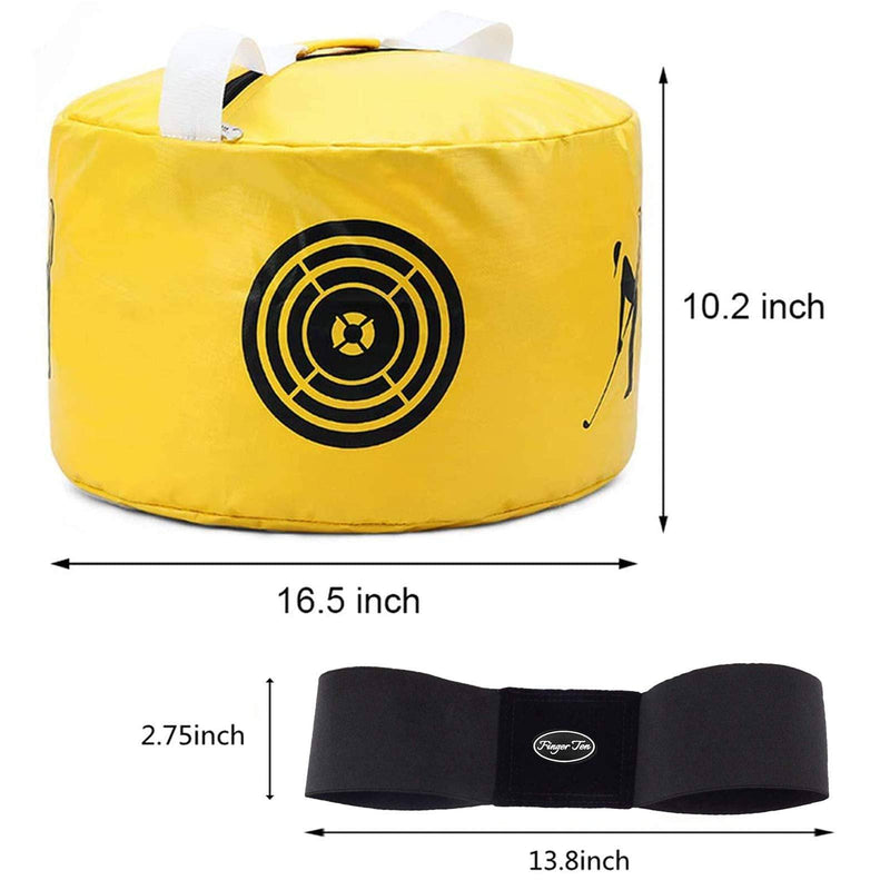 FINGER TEN Golf Smash Bag Impact Power with Swing Training Armband Value Set, Golf Hitting Bag with Elastic Rope Returning Ball After Hitting Waterproof Durable for Golf Trainers (Yellow) - Golf Gift