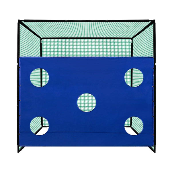 Golf Practice Cage 10ft 3m & 5 Hole Target Sheet Driving Range High Impact 25mm Mesh Hitting Swing Training Equipment Outdoor Freestanding Steel Frame Bullseye Target Artificial Grass Mat & 6cm Tee - Golf Gift