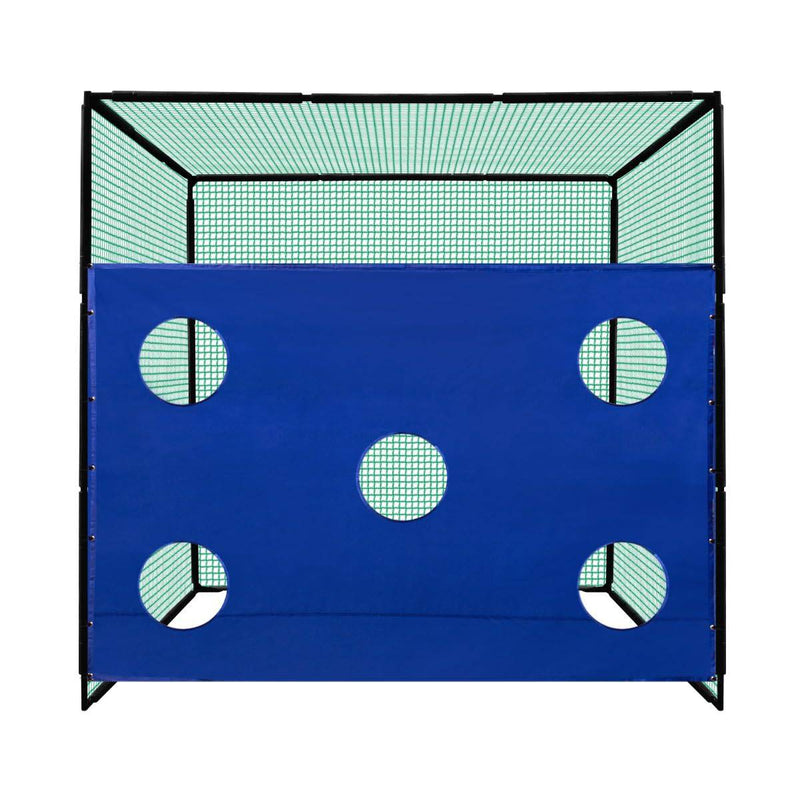 Golf Practice Cage 10ft 3m & 5 Hole Target Sheet Driving Range High Impact 25mm Mesh Hitting Swing Training Equipment Outdoor Freestanding Steel Frame Bullseye Target Artificial Grass Mat & 6cm Tee - Golf Gift