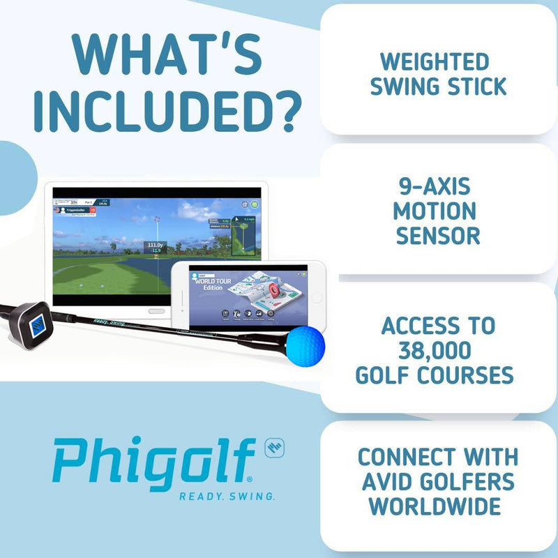 PHIGOLF World Tour Edition - Home Golf Simulator, Access 38,000+ Golf Courses Worldwide. Includes A Compact Weighted Swing Stick, 9-axis Swing Sensor, Supports Android and iOS Devices - Golf Gift