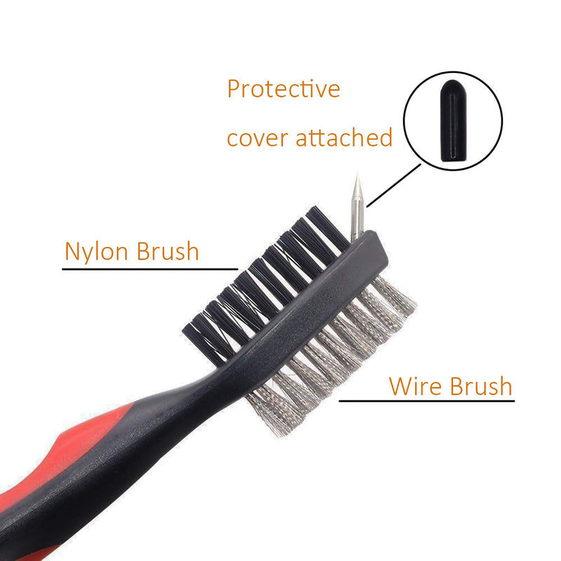 Golf Club Brush and Club Groove Cleaner, Nylon & Steel Brush Golf Clean tool with Retractable Zip-line, Aluminum Carabiner-Lightweight/Ergonomic Design/Easily Attaches to Golf Club Bag - Golf Gift