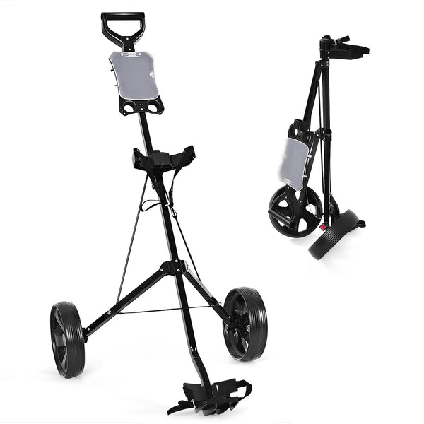 GYMAX 2 Wheel Golf Cart, Lightweight Folding Golf Trolley with Scoreboard, Steel Golf Push Pull Cart - Golf Gift