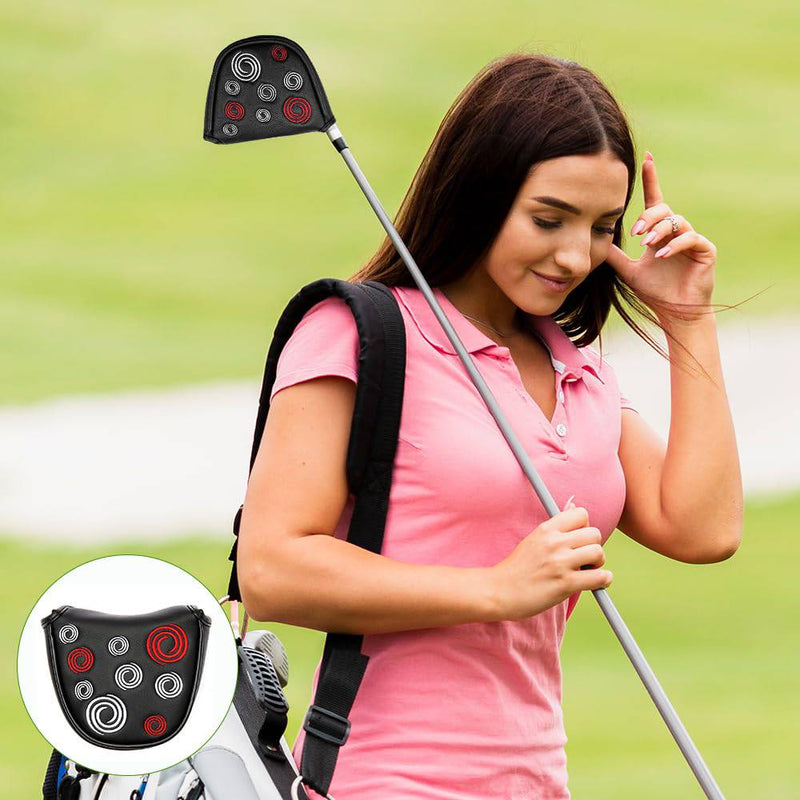 Mineup Black Putter Head Covers, Premium Magnetic Closure Half Round for Golf Headcover with Red White Circle Embroidery, Mallet Putter Headcover, PU Leather Mallet Putter Cover for Golf Club Applies - Golf Gift