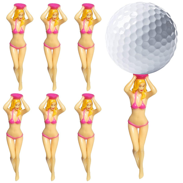 UoQo Funny Plastic Golf Tees 3Inch, Pink Golf Tees Accessories for Mens with Eye-Catching Bikini Female Silhouette Design Long Golf Tees Perfect Presents for Men Women (Pink) - Golf Gift