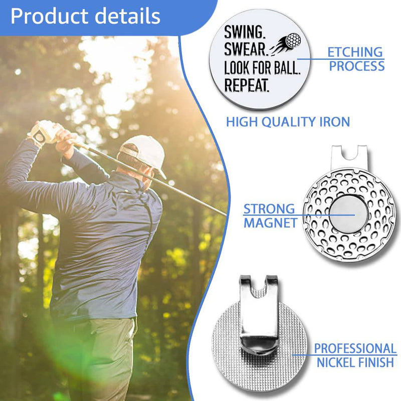 GEYGIE Swing Swear Look for Ball Repeat Golf Ball Marker with Magnetic Hat Clip, Funny Golf Accessories Gifts for Men Women, Golf Gifts for Men Woman, Birthday Gifts for Golf Fan, Golf Novelty Gift - Golf Gift