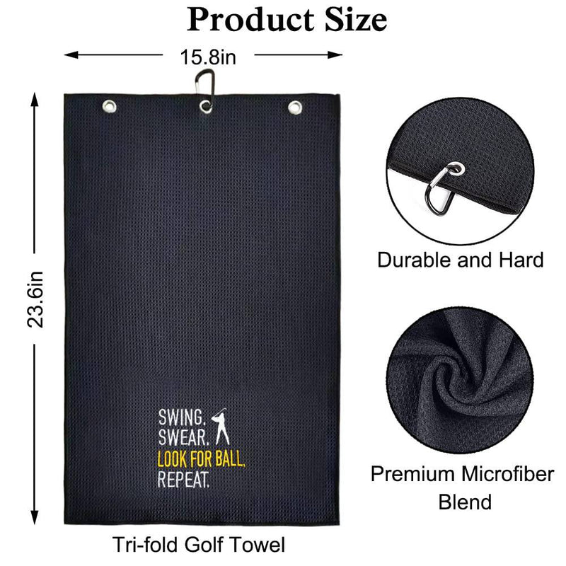 DYJYBMY Swing Swear Look for Ball Repeat Funny Golf Towel, Embroidered Grey Golf Towels for Golf Bags with Clip, Golf Gifts for Men Woman, Birthday Gifts for Golf Fan, Retirement Gift - Golf Gift