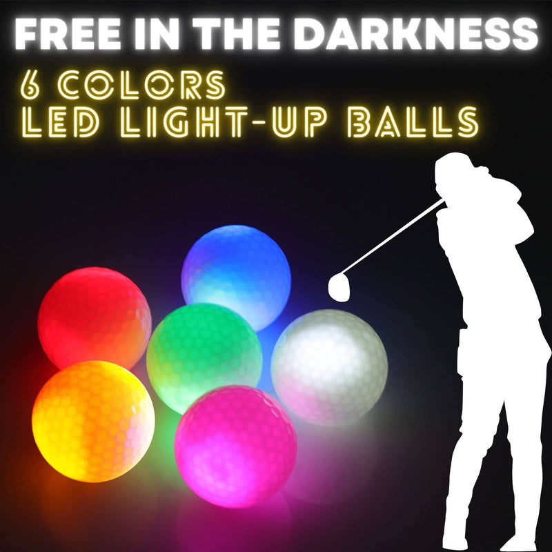 SUOHUI Glow In the Dark Golf Balls, Long Lasting Bright LED Golf Balls, 6 Colors Personalized Golf Balls Gift 6 Pack - Golf Gift