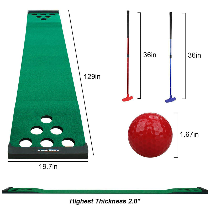 KOFULL Putting Mat Indoor Golf Putting Mat Putting Green Mat Indoor Outdoor (Free 2 golf putters+ 6 golf balls) Pong Mat Golf Practice MatGreen Mat,327 * 50CM - Golf Gift