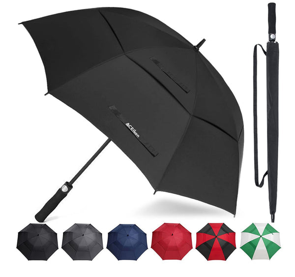 ACEIken Golf Umbrella Windproof Large 62 Inch, Double Canopy Vented, Automatic Open, Extra Large Oversized, Waterproof Sun Protection Ultra Rain & Wind Resistant Umbrellas, Black - Golf Gift