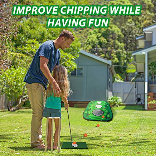 Golf Mat Chipping Net, Collapsible Portable 3 Holes Game Set for Adults & Kids Summer Backyard Lawn Outdoor Activities (Style 2) - Golf Gift