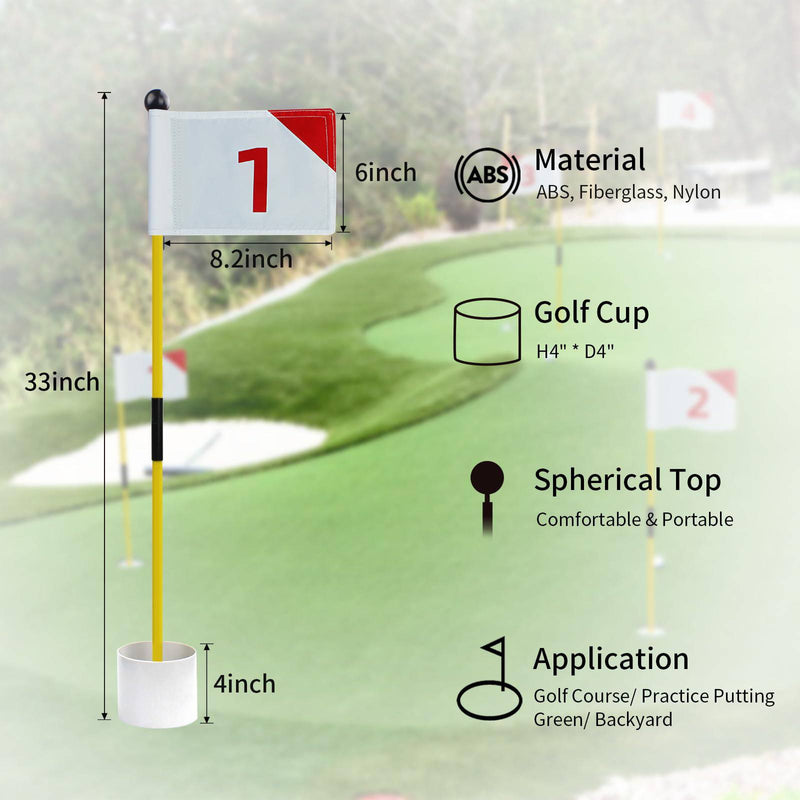 KOFULL Putting Green Flags, Golf Flagstick, 3ft Golf Flag Hole Cup Set, Dual-Layer 420D Nylon, Double Sided Number Printing, Portable 2-Section Design, Gifts for Golfer - Golf Gift