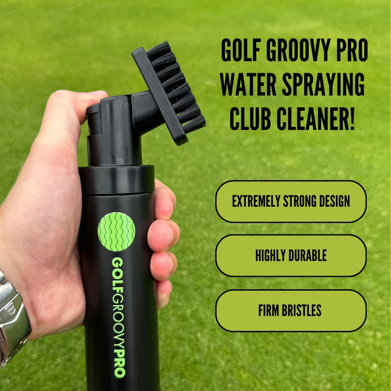 GOLF GROOVY PRO 2024 Updated Strong Durable Premium Golf Club Groove Cleaning Brush, Water Spraying, Portable Cleaner Tool, Golf Gift, Bag Accessory, Water Dispenser, Black - Golf Gift