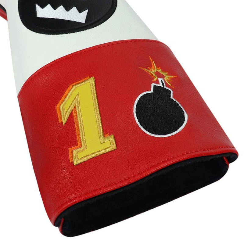 Craftsman Golf Driver Headcover Embroidery Bomb, Red and White PU Leather Golf Head Covers Driver