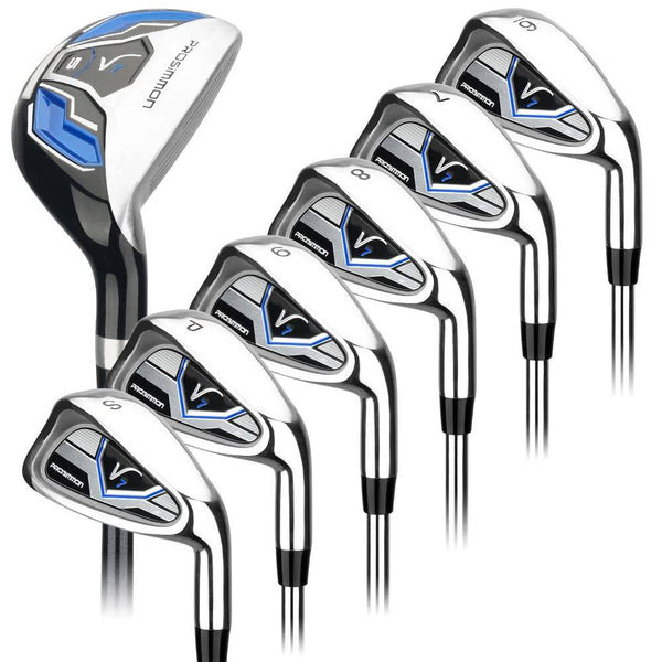 Prosimmon Golf V7 Iron Set 6-SW (Steel Shafts) + Hybrid (Graphite), Mens Right Hand - Golf Gift