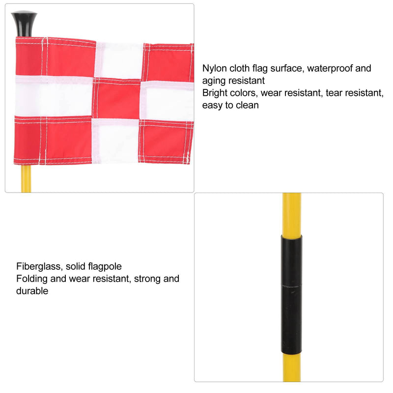 Fiberglass Golf Flag Stick Set Small and Convenient, Sturdy Flagpole, Easy Drainage for Home or Practice Greens with Tear Resistant Flagfor Kids or Juniors (White Red Grid) - Golf Gift