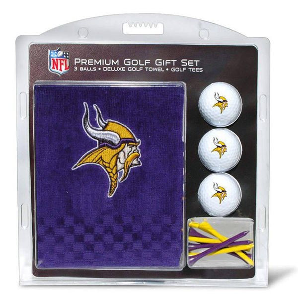 Team Golf NFL Minnesota Vikings Gift Set: Embroidered Golf Towel, 3 Golf Balls, and 14 Golf Tees 2-3/4" Regulation, Tri-Fold Towel 16" x 22" & 100% Cotton - Golf Gift