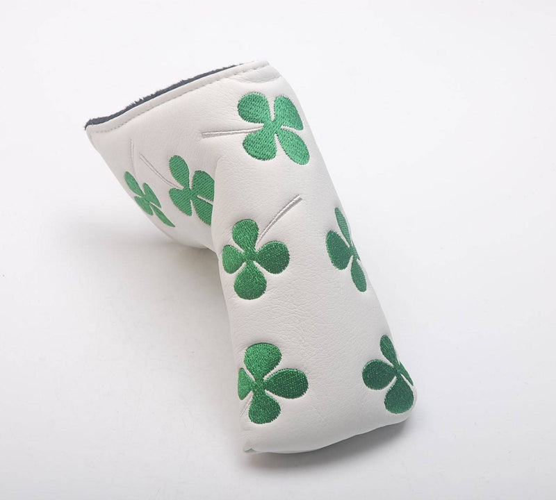 OxoxO Shamrock Embroidered clover Golf Blade Putter headcover Compatible with All Brands Titleist Scotty Cameron Ping TaylorMade Blade Putter (White) - Golf Gift