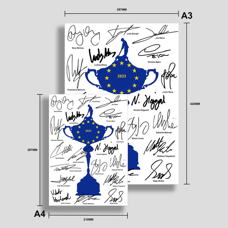 Team Europe Ryder Cup 2023 Signed Poster Photo Print Autograph Framed Memorabilia Golf Golfing Golfer Gift (A3 Poster Only) - Golf Gift