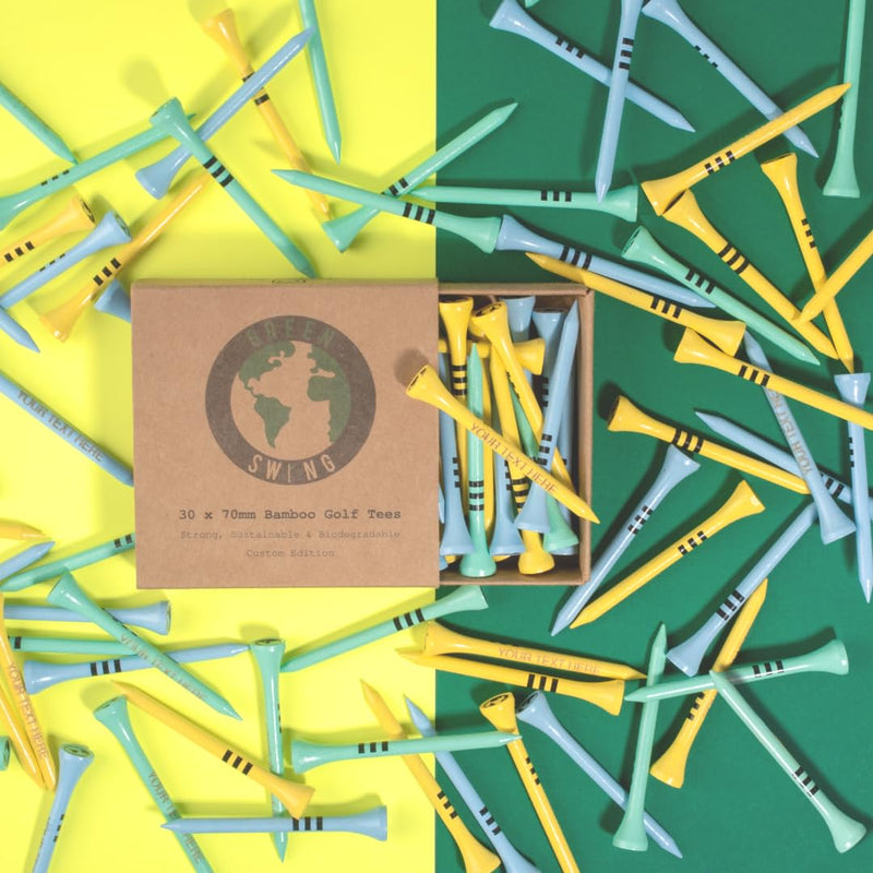 Green Swing Personalised Bamboo Golf Tees 70mm | Perfect For Gifting & Events | Choice of Colours & Quantity | Custom Golf Gifts (30pcs, Mixed) - Golf Gift