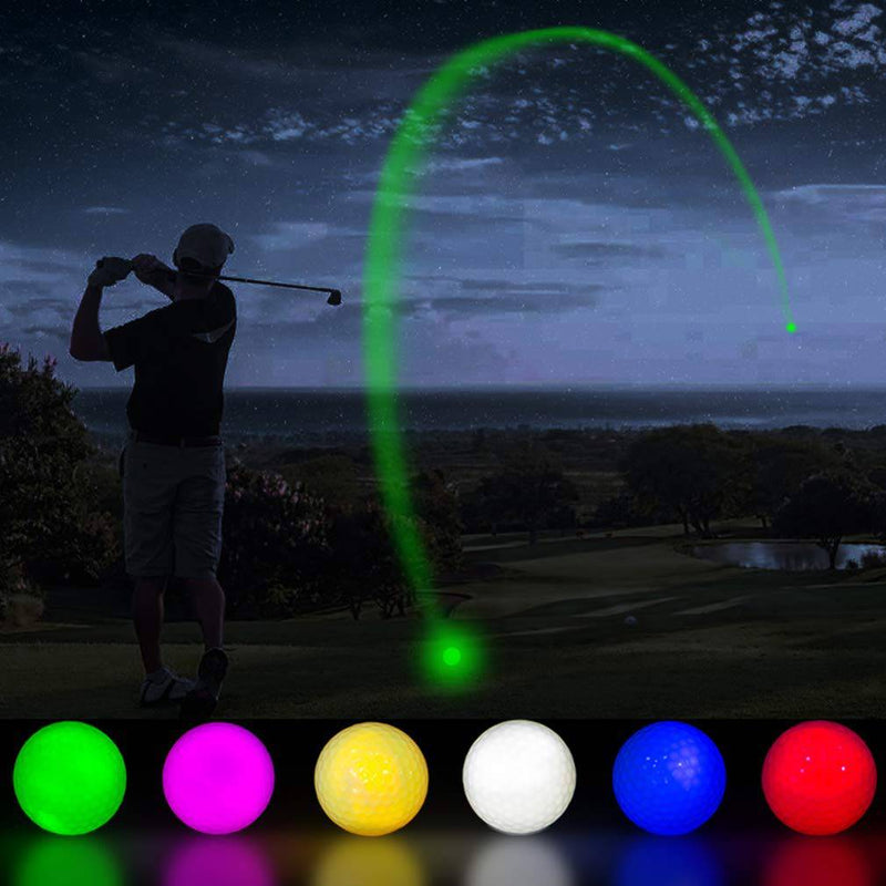 THIODOON Led Golf Balls Glow Golf Balls, Flashing Glowing Golf Ball, Night Glow Flash Light up, Long Lasting Bright Night Sports, 6 Colors for Your Choice (6 Pack) (Red Green White Blue Yellow Pink) - Golf Gift