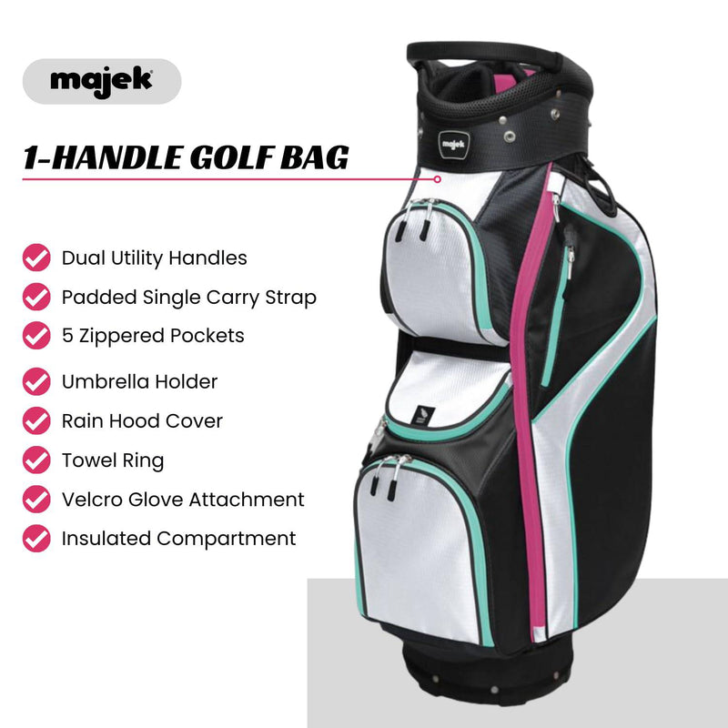 BAFEYU Majek Ladies Black White Teal Pink Golf Bag 9 inch 14-Way Friendly Separator Top - Golf Gift