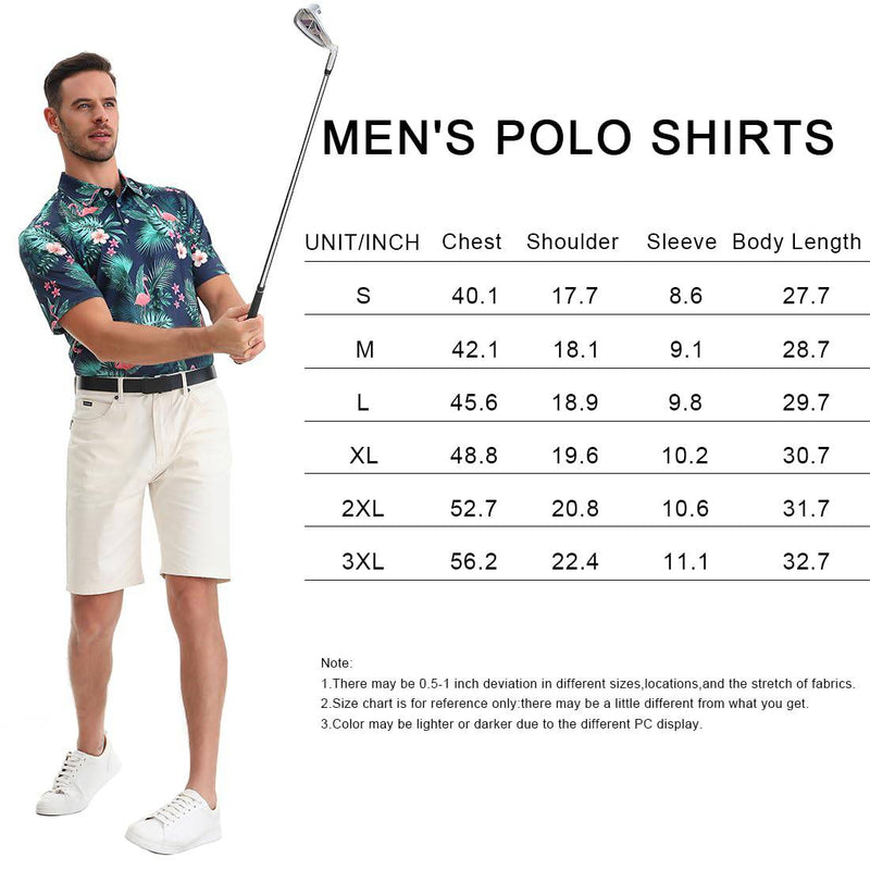 iCKER Mens Short Sleeve Polo Shirts Golf Printed Polo Shirt for Men Casual Elastic T-Shirt Soft Tee Polo Tops,Blue XK024,L - Golf Gift