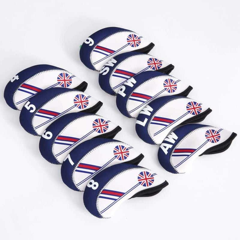 Zivisk Golf Iron Head covers 10pcs UK Union Jack Flag Patterned Neoprene Golf Club covers - Golf Gift