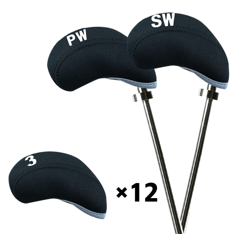 Golf Iron Head Covers Neoprene numbers Value 12 Pcs Set, Golf Iron Headcovers Protector for Club Mens Elasticity Protable Fit All Brands Not Visible (12 Pcs-Black) - Golf Gift