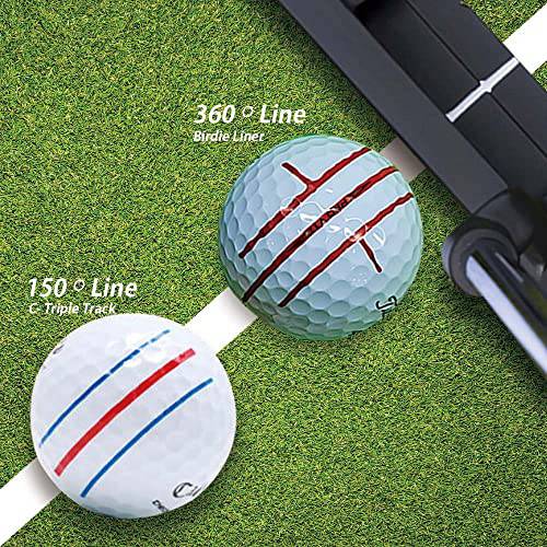 BIRDIE79 Premium Quality360-Degree Birdie Liner Drawing Alignment Tool Kit- 360-Degree Triple 3-Line Golf Ball Marker Stencil with Gift Box Including 3 Color Marker Pens-Patent Pending. - Golf Gift