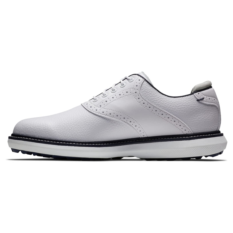 FootJoy Men's Fj Traditions Spikeless Golf Shoe, White White Navy, 14 UK - Golf Gift