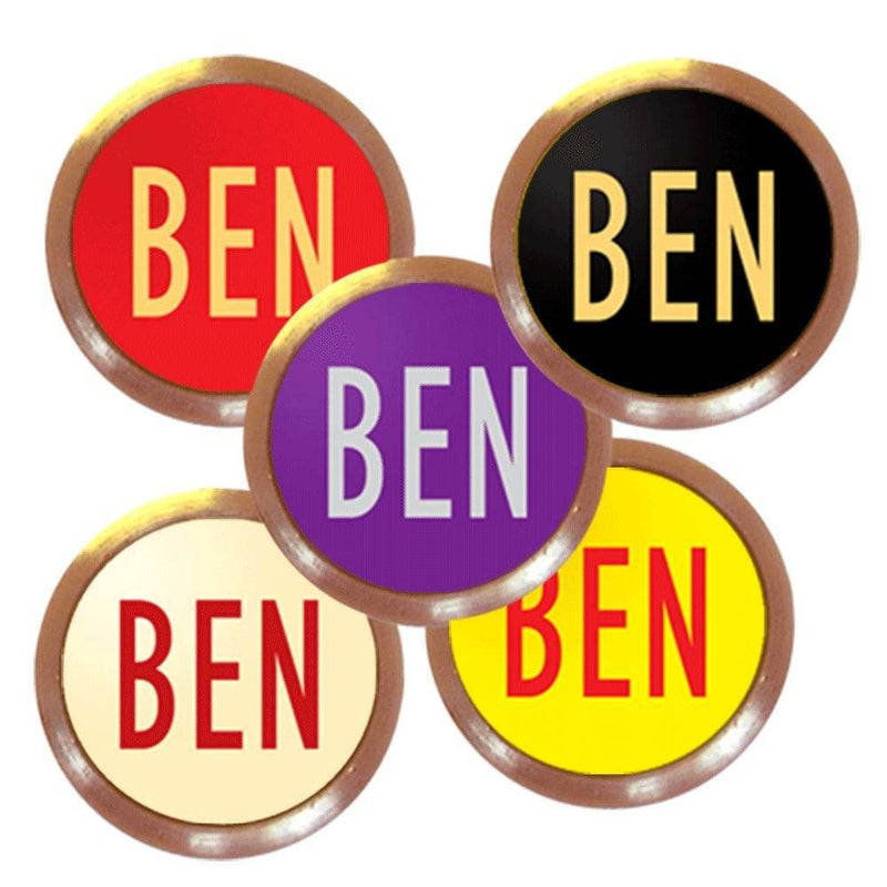 Personalised Flat Golf Ball Markers (Gold Coloured, Gold on Black) - Golf Gift