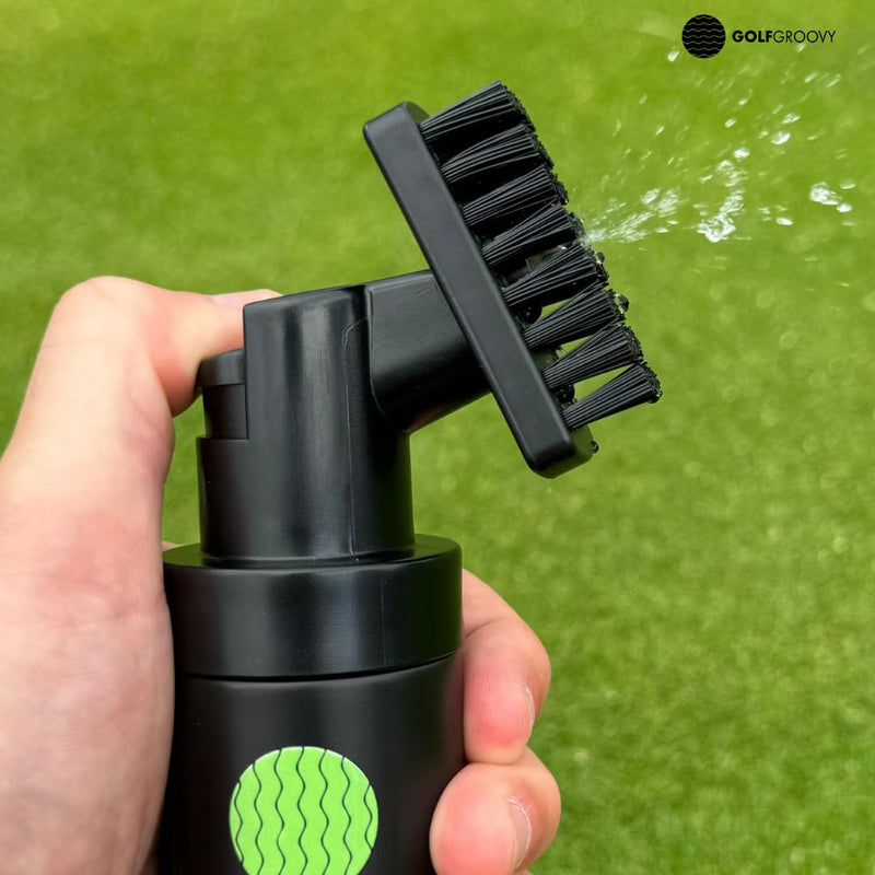 GOLF GROOVY PRO 2024 Updated Strong Durable Premium Golf Club Groove Cleaning Brush, Water Spraying, Portable Cleaner Tool, Golf Gift, Bag Accessory, Water Dispenser, Black - Golf Gift