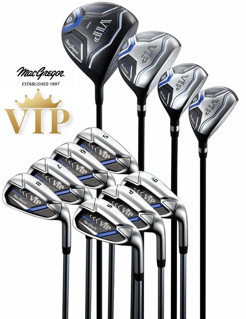 MacGregor VIP Mens 12 Piece Steel +1 Inch Longer Complete Golf Set & Deluxe Cart Bag Navy/White/Red