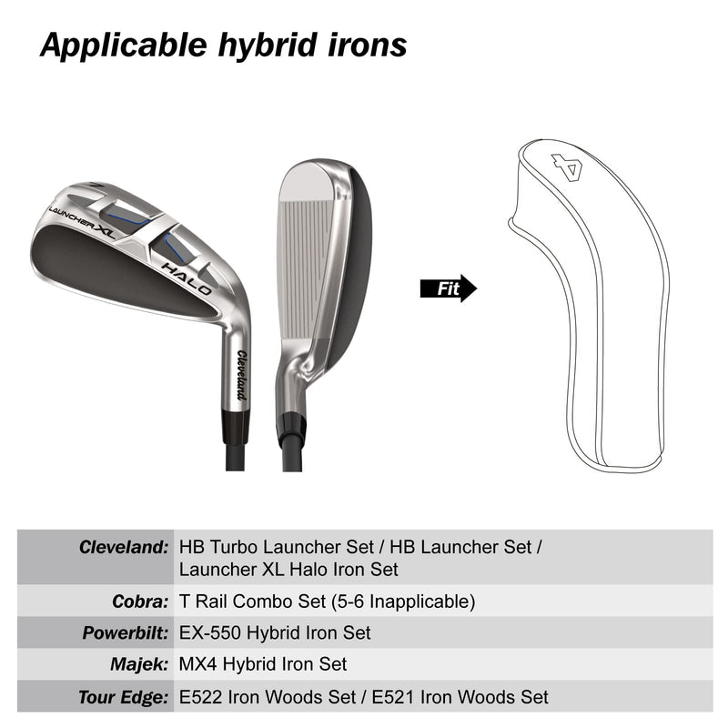 Big Teeth Golf Hybrid Iron Head Covers Right&left handed clubs Headcovers 9Pcs (4-9,P,A,S) Long Neck fit for Cleveland Launcher Set,Cobra T-Rail,Wilson Lauch Pad - Golf Gift