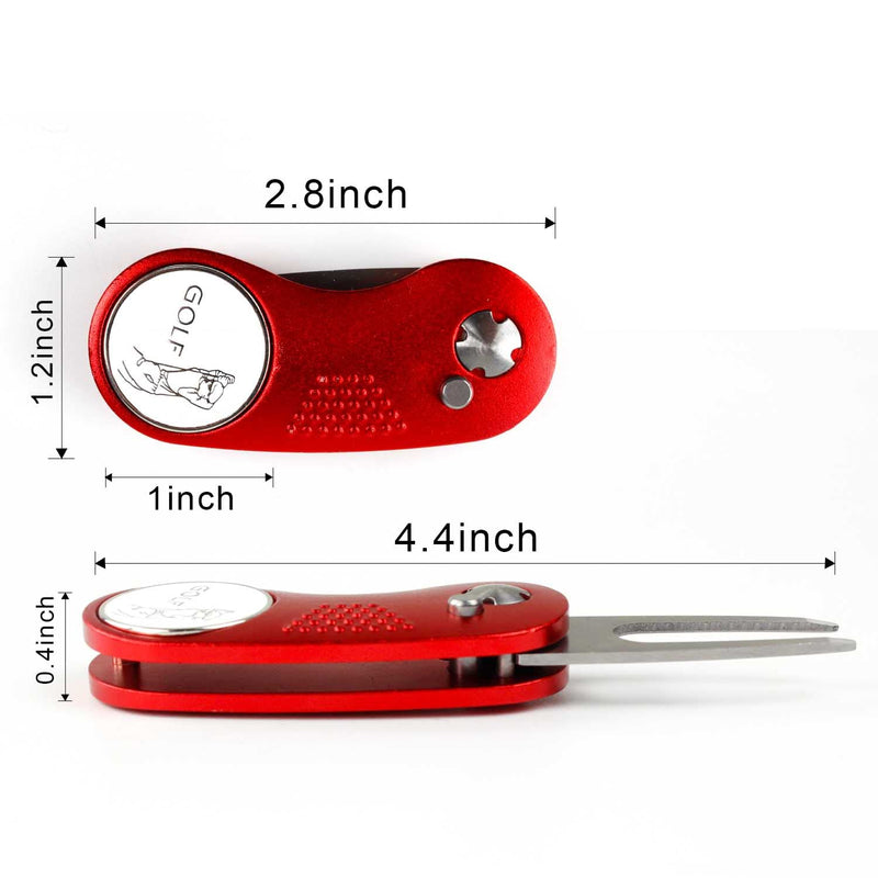 KOFULL Golf Divot Tool Switchblade Golf Green Repair Fork Portable and Folding Pitch-1 piece (Red) - Golf Gift