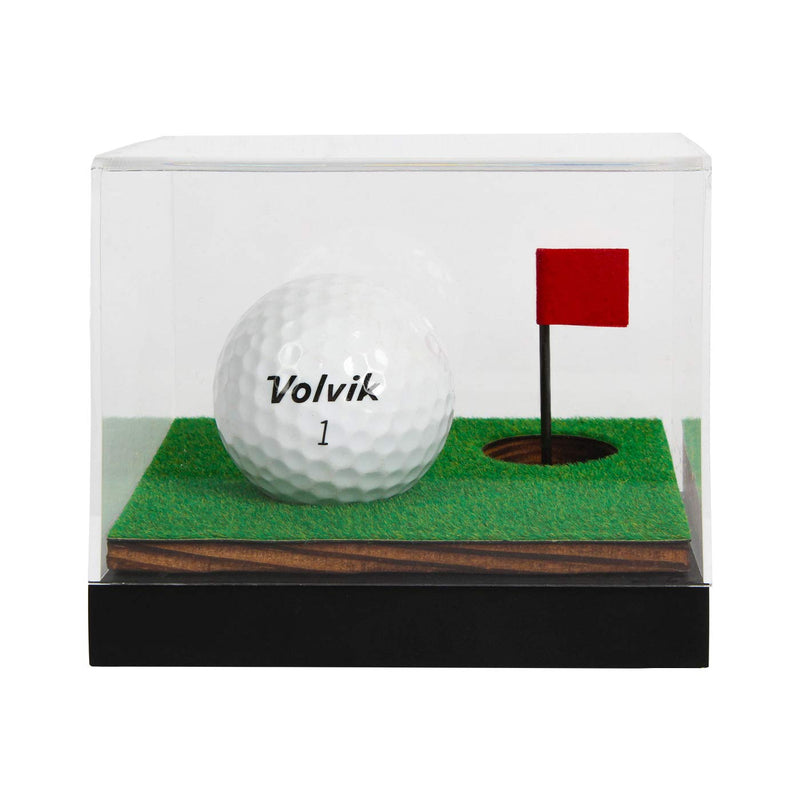 J JACKCUBE DESIGN Clear Acrylic Golf Ball Memorabilia Display Case, Dust Protection Transparent Holder Storage Box for Souvenir Golfball with Wood Base - MK650A (Wood) - Golf Gift