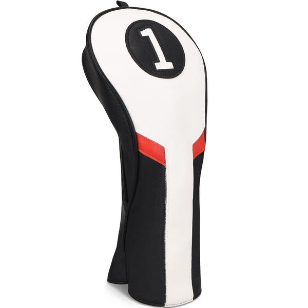 Golf Club Head covers for Driver 460CC DR #1 Elastic Closure White&Black&Red PU Leather - Golf Gift