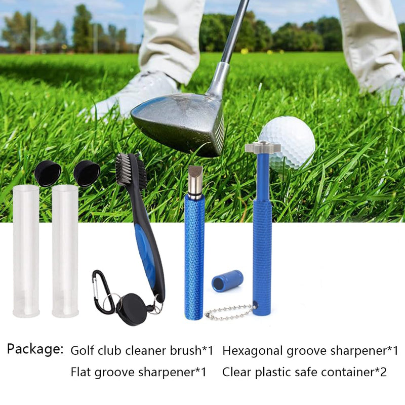 VIPMOON Golf Clean Tool Set,Retractable Golf Club Brush and 2 Golf Club Groove Sharpener for U & V-Grooves, Portable Golf Brush Tool Kits for All Golf Irons for Man (Blue) - Golf Gift