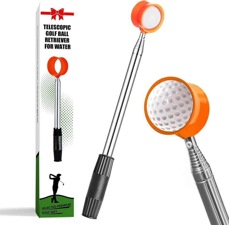 FINGER TEN Golf Ball Retriever Telescopic Pick up Scoop Ball Retriever，Golf Ball Retriever Picker Stainless Steel Shaft Retracted Length with Locking Scoop (Silver-12ft) - Golf Gift