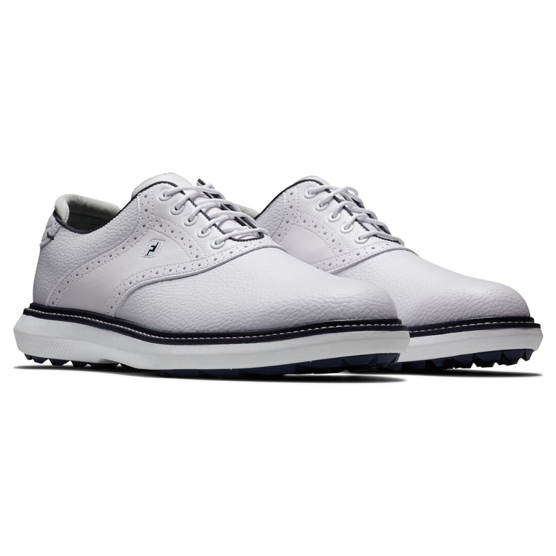 FootJoy Men's Fj Traditions Spikeless Golf Shoe, White White Navy, 14 UK - Golf Gift