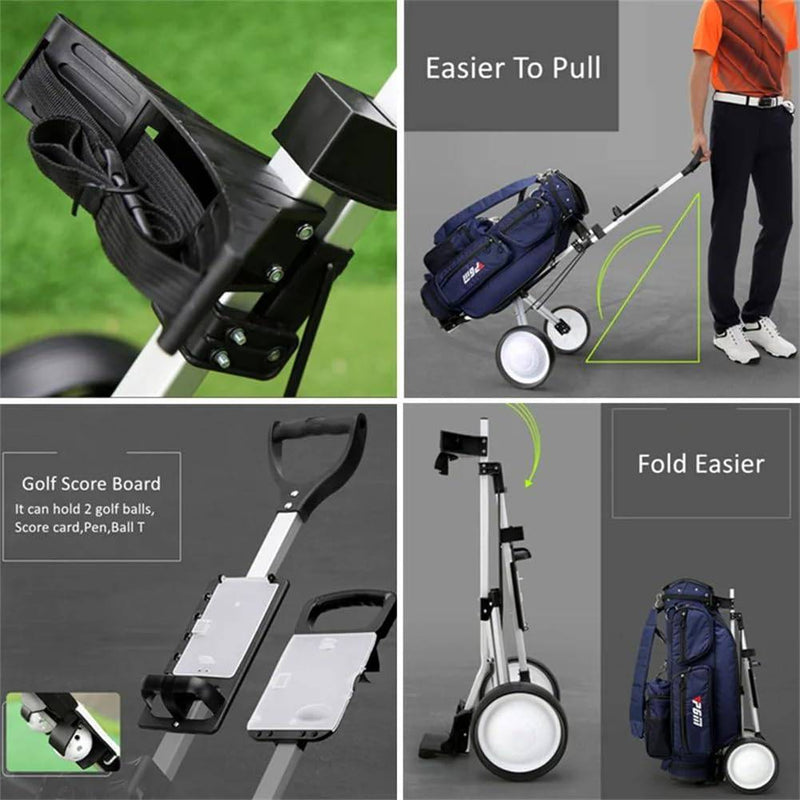 CuteHairy 2 Wheel Golf Cart, Portable Lightweight Folding Walking Roller, Lightweight 2 Wheels Golfs Bag Trolley with Elastic Strap, Golf Cart Holder For Outdoor Training - Golf Gift