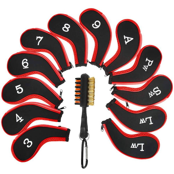 N/A 13Pcs Golf Iron Head Cover with Golf Club Brush,Number Print with Long Zipper Neck,Golf Iron Protector Wedge Headcovers,for Nike,Callaway,Taylormade,Titleist(Red), OneSize,158124 - Golf Gift