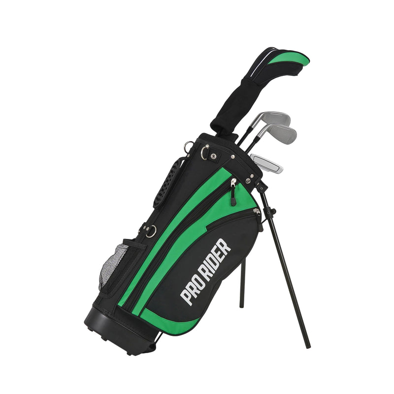 Pro Rider JR1 Junior Stand Bag Golf Package Set | Kids Golf Starter Set with 4 Clubs | Oversize Driver, Irons, Putter, Bag & Headcovers | Lightweight Graphite Shafts & Soft Grips (Green, Ages 5-8) - Golf Gift